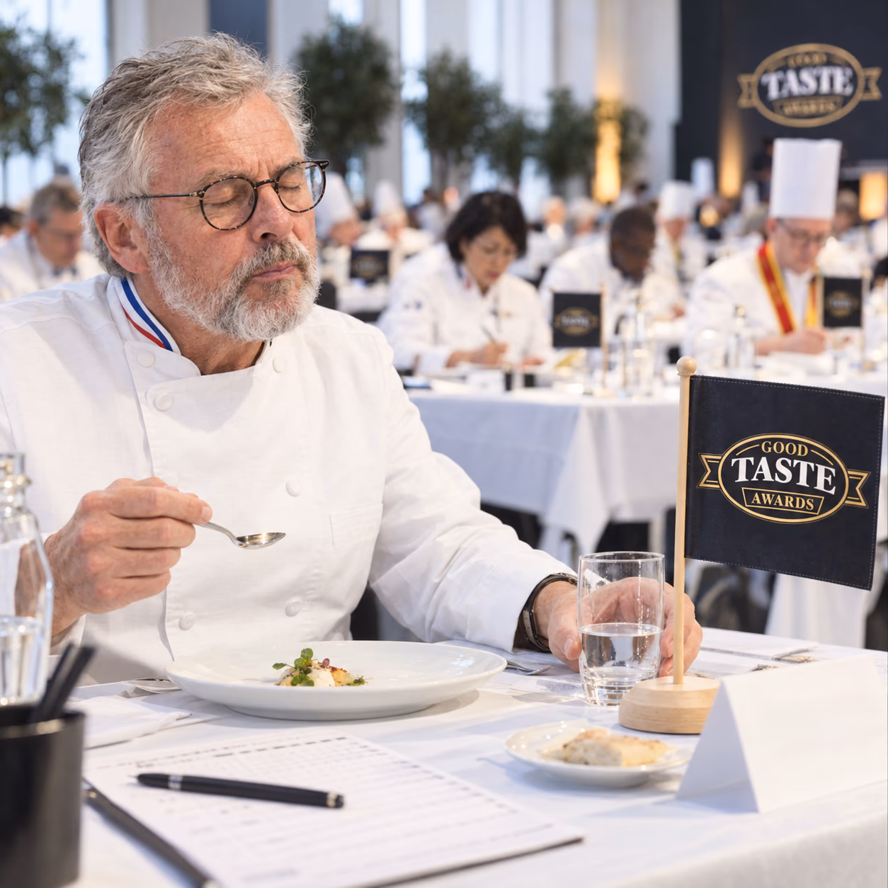 An assessor examining a product before tasting