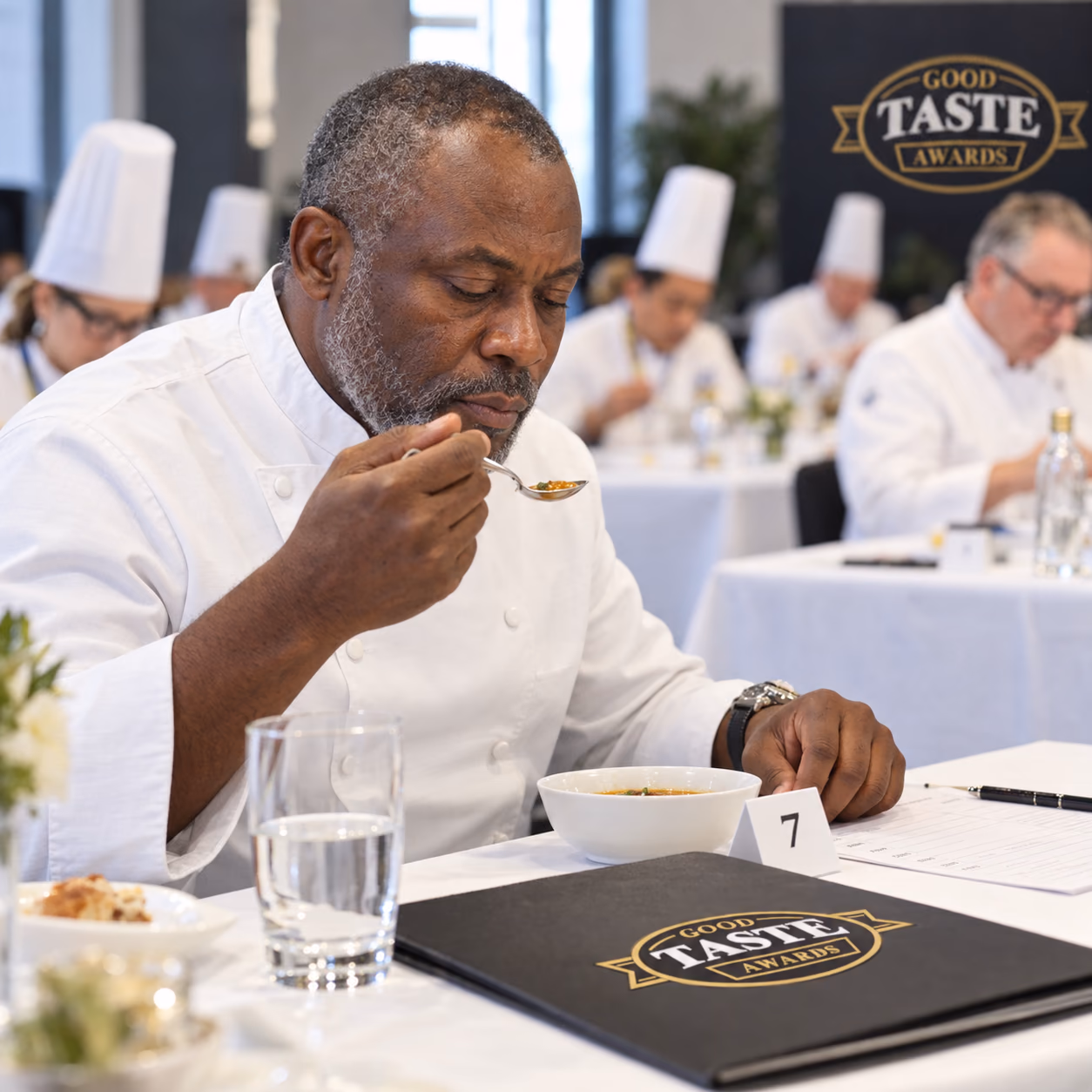 An assessor reviewing a product in a defined tasting setting