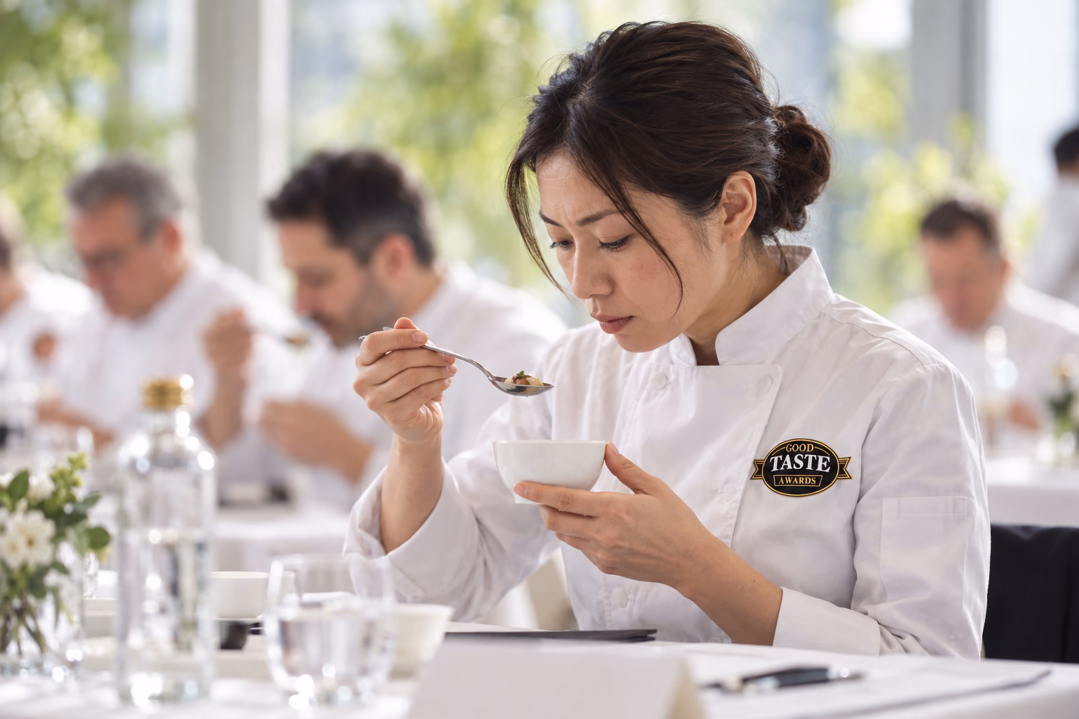 An assessor tasting a sample in a consistent setting
