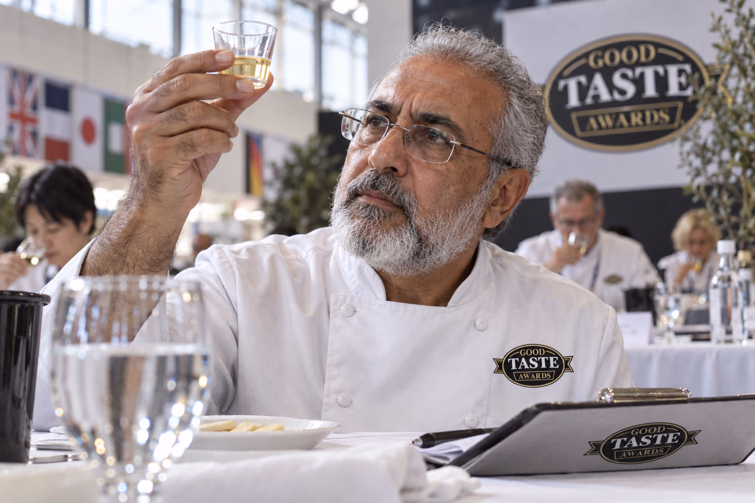 A beverage being examined before tasting
