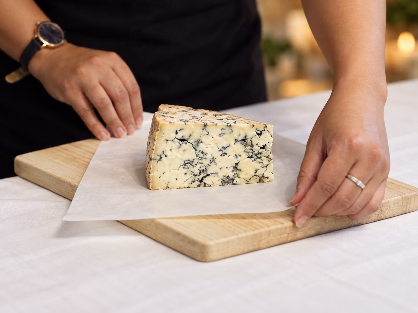 A food product being prepared for presentation